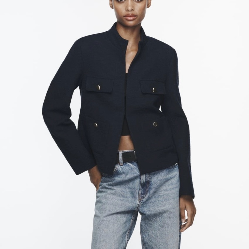 Zara Textured High Collar Blazer